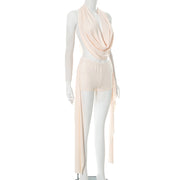 Halterneck Sleeveless Backless Tops Short Suit GDSF J25ST082