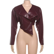 PU Leather Solid Color Irregular Coat XEF K25C77277