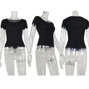 Solid Color U Neck Knits T Shirt GWLS 202402