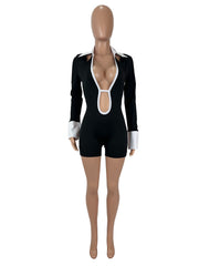 Sexy Lapel Hollow Out Backless Romper SHD 9724