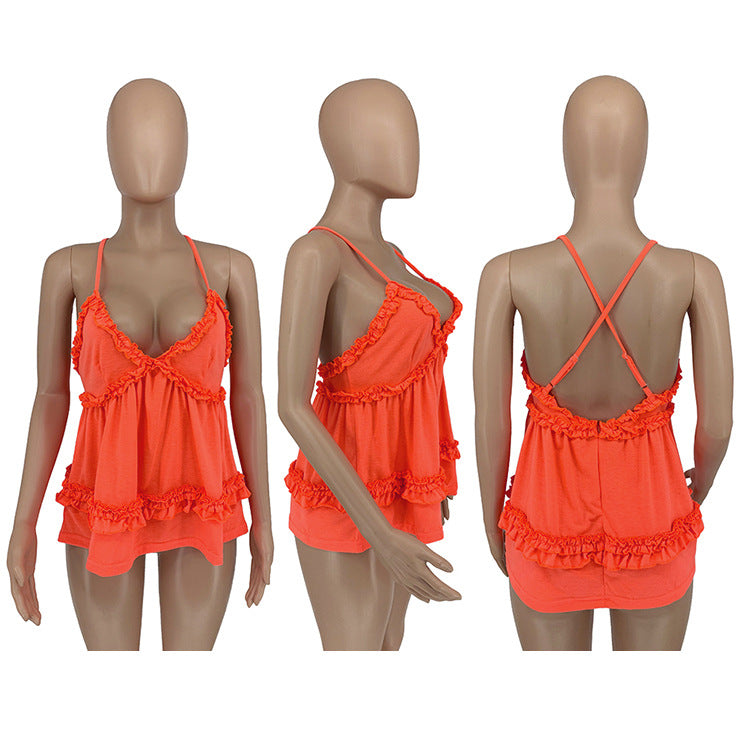 Sexy V Neck Backless Cross Strap Top GLF 10102