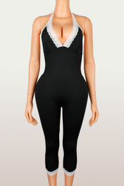 Lace Patchwork Backless Seventh Jumpsuit YWXS K26L2255