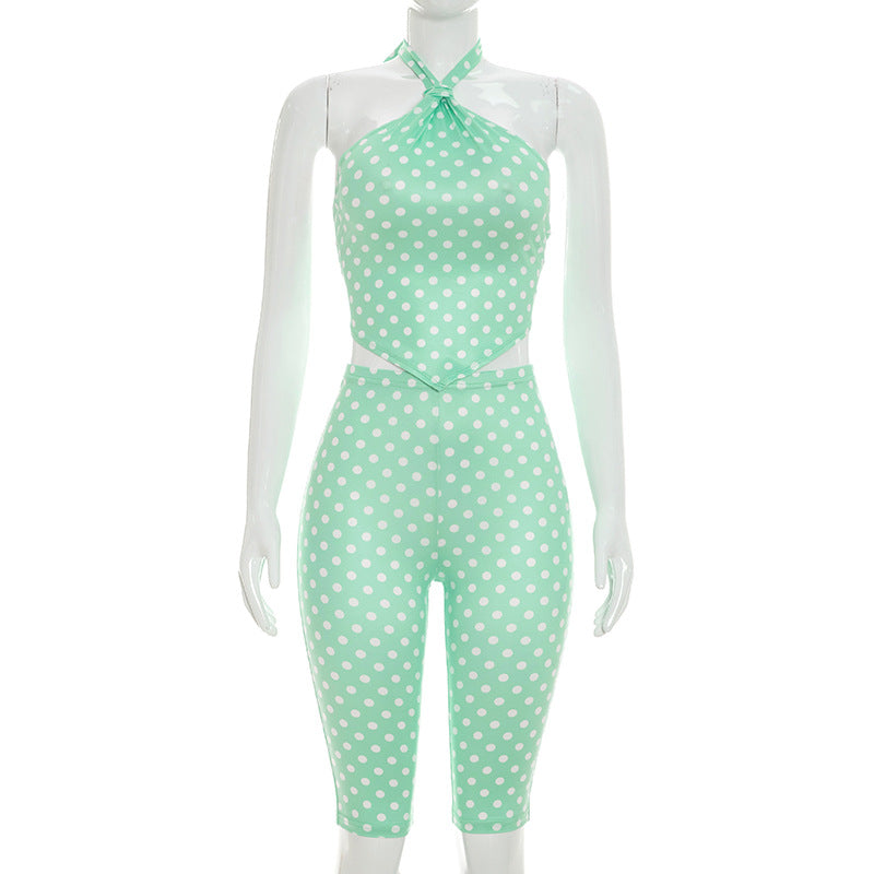 Polka Dot Print Backless Two Piece Pants Set MXBF Q26ST092
