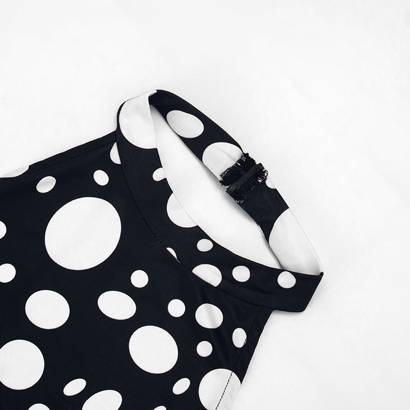 Polka Dots Print Tie Up Backless Jumpsuit GDSF D26JP077