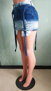 Slim Fit Ripped Fluttering Denim Skirt LX 6961