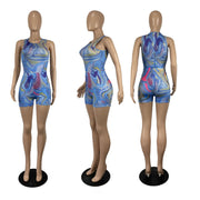 Sexy Printed Sleeveless Bodysuit Shorts Two Piece Sets CHY 1335