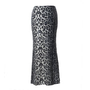 Leopard Print Sequin Patchwork Long Skirt GBTF 51515DHD