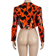 Lapel Milk Print Long Sleeve Leather Coat Jacket GAXB A239TP