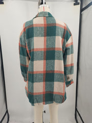 Plus Size Loose Plaid Mauney Long Sleeve Shirt Coat YIM 370