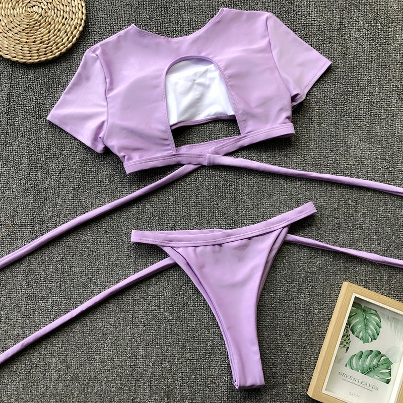 Sexy Beach Sport Short Sleeve Split Swimsuit CSYZ 19123