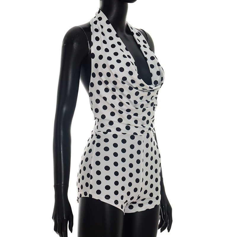 Backless Polka Dot Halterneck Romper GDSF D26RP106