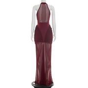 Mesh Patchwork See Through Sleeveless Maxi Dress GDSF D26DS180