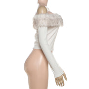 Off Shoulder Fur NeckT Shirt Top XEF K25L82448
