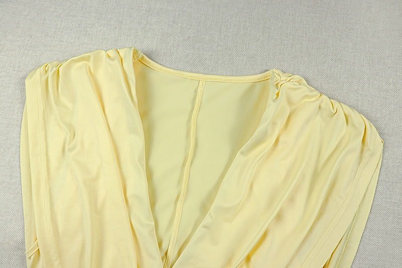 Solid Color Ruched V Neck Maxi Dress GJYO JD305606