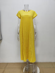Plus Size Solid Color Pleated Loose Maxi Dress GMAN 28011