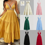 V Neck Halterneck Shell Tassel Maxi Dress GADE 11431
