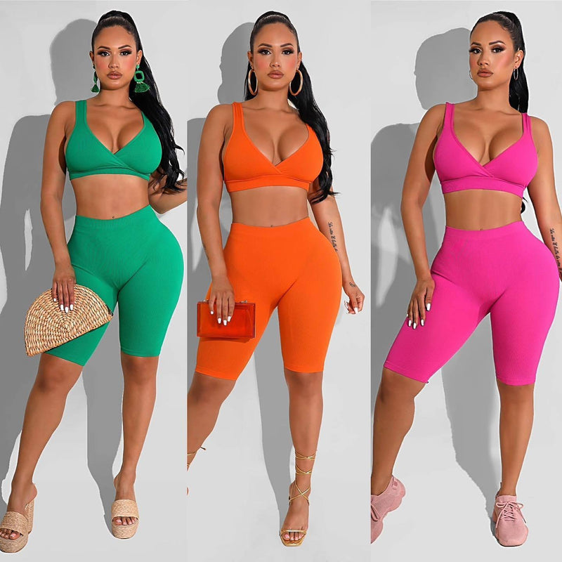 Solid Sexy Two Piece Shorts Set HMS 5538