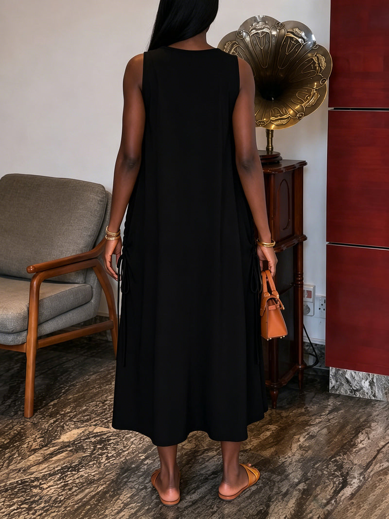 Solid Color V Neck Sleeveless Maxi Dress HNIF TY039