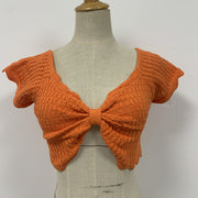 V Neck Crochet Cutout Crop Top GFQS 0513