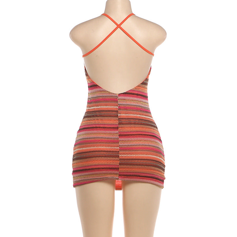 Stripe Print Tight Mini Dress GZJQ K6D10531A