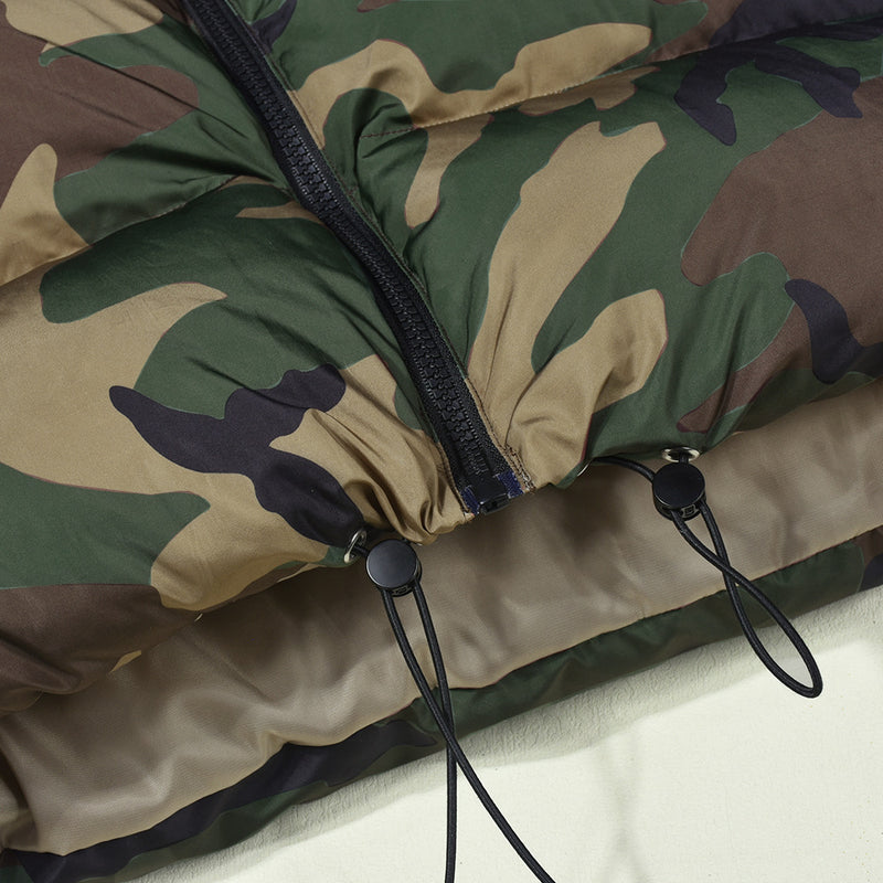 Camouflage Collar Sleeveless Short Cotton Jacket Coat GNZD 9445TD