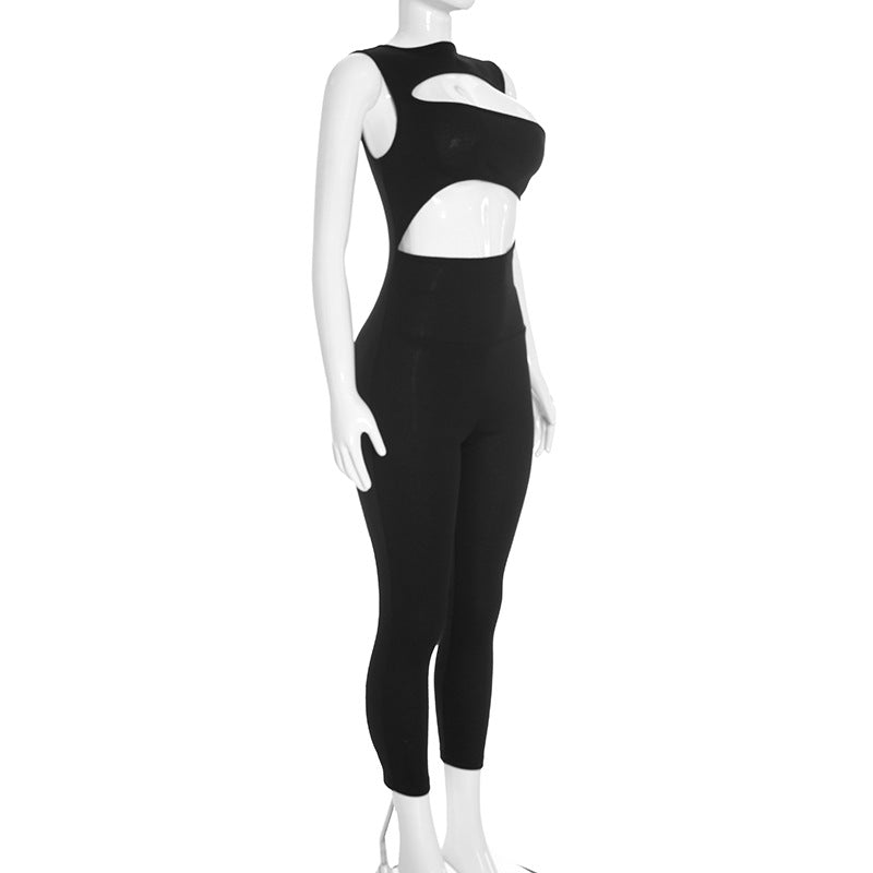 Solid Color Hollow Out Jumpsuit MXBF J26JP362