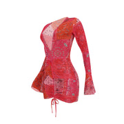 Mesh Deep V Neck Bodycon Dress FENF 091