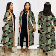 Plus Size Print Long Sleeve Knit Coat GRNH 8078