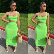 Plus Size Solid Crop Top Long Skirt 2 Piece Sets BGN 060