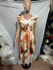 Plus Size Ruffles Sleeve Print Maxi Dress GQLK KG6322
