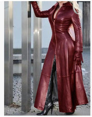 Plus Size Zipper Stand Neck Leather Long Coat GHKC Q012