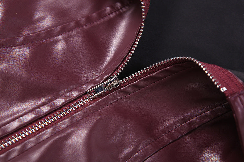 Solid Color Zipper Leather Coat XEF K25C85370