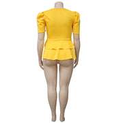 Plus Size Ruffles Short Sleeve T Shirt NNWF 7071
