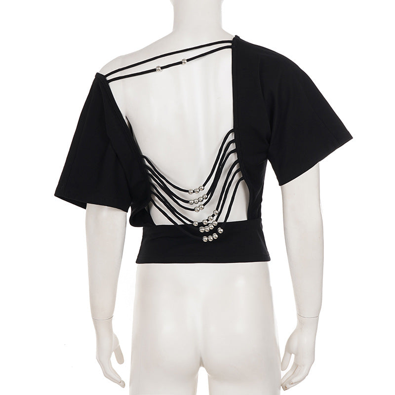Backless Beaded Tie Up Top GPKJ MR48684