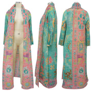 Plus Size Pleated Printed Trench Coat Long Jacket NNWF 10634