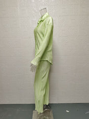 Solid Color Long Sleeve Split Shirt Pants Two Piece Set GYSM W0513