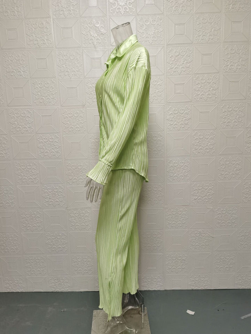 Solid Color Long Sleeve Split Shirt Pants Two Piece Set GYSM W0513