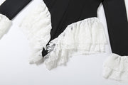 Deep V Neck Long Sleeve Lace Patchwork Romper XEF K25K86130