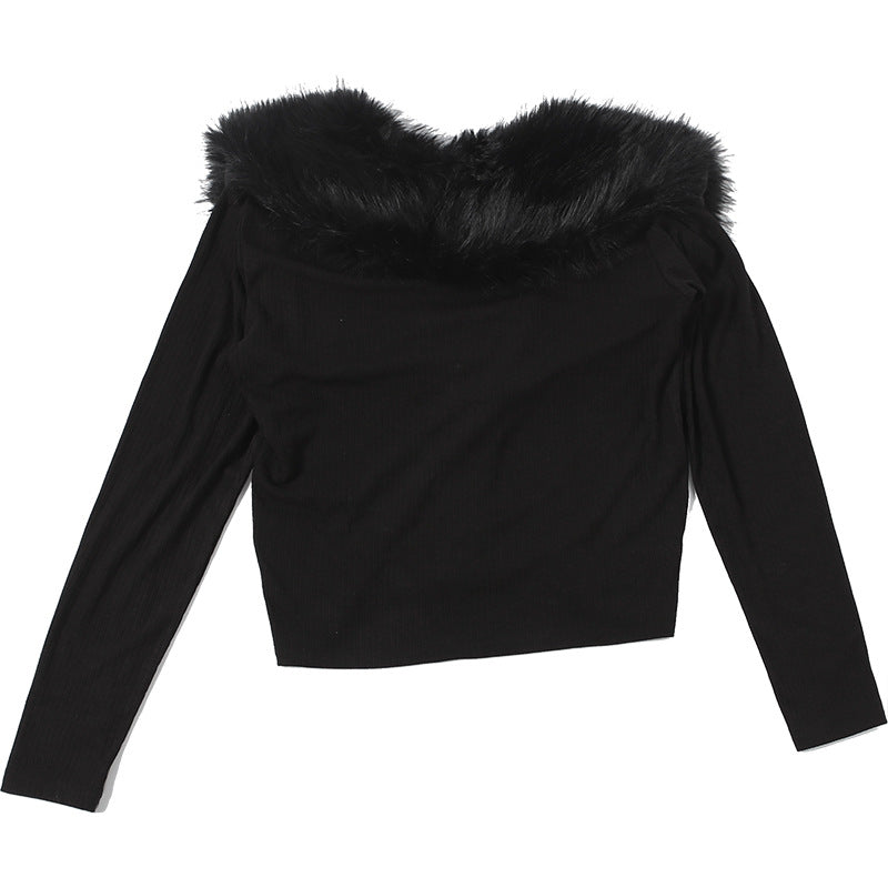 Furzzy Neck Patchwork Solid Color Coat XEF K25C85246
