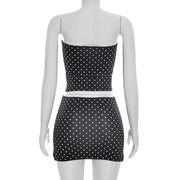 Polka Dot Print Tube Top Mini Skirt 2 Piece Set GDSF D26ST233