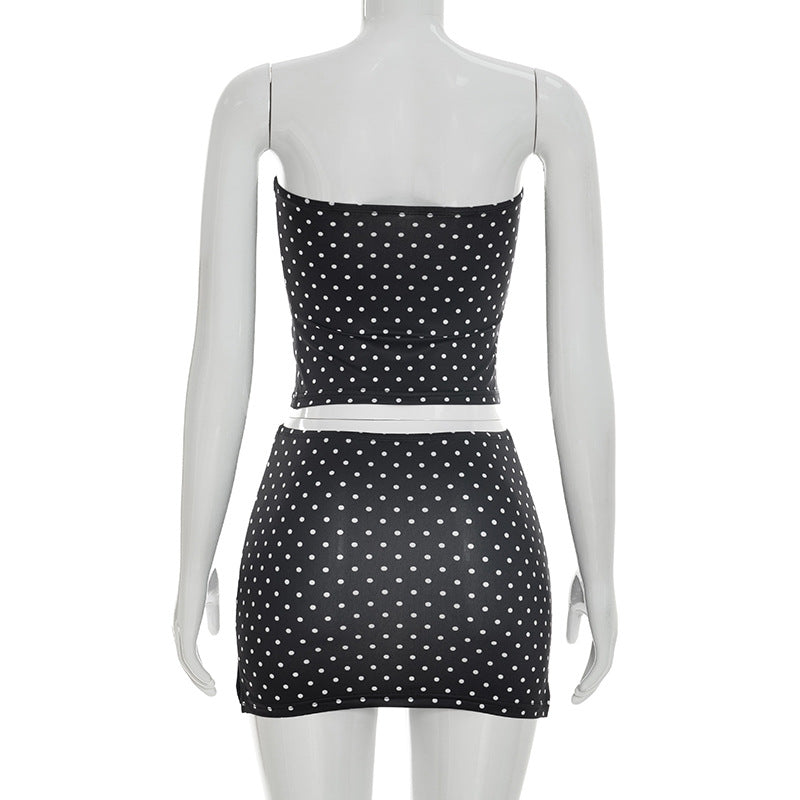 Polka Dot Print Tube Top Mini Skirt 2 Piece Set GDSF D26ST233