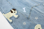 Plus Size Plaid Patchwork Embroidered Puppy Jeans GYLN 2956