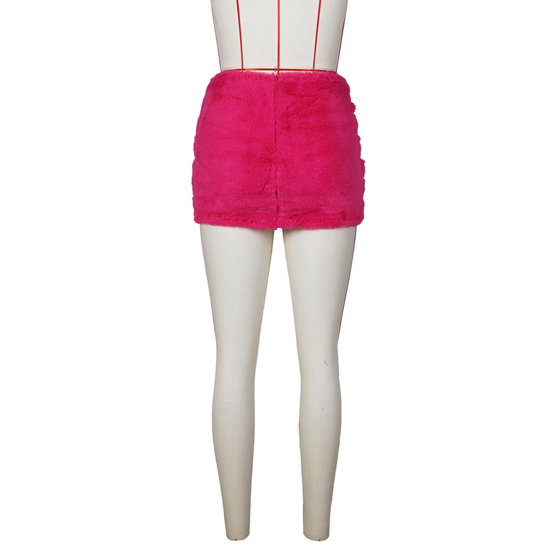 Solid Color Zipper Plush MIni Skirt ZSD 0626