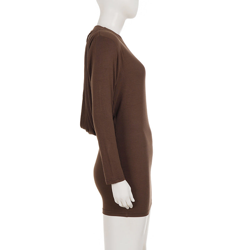 Long Sleeve Solid Color Backless Mini Dress GPKJ MR50097