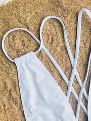 Solid Color Sexy Cross Tie Up One Piece Swimsuit CASF 6588