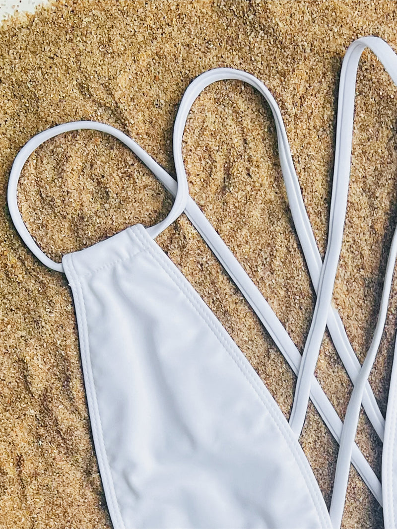 Solid Color Sexy Cross Tie Up One Piece Swimsuit CASF 6588
