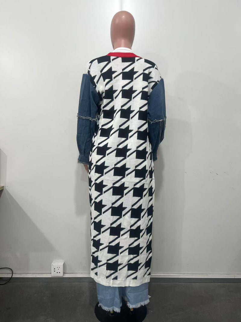 Patchwork Cardigan Double Layer Thickened Sweater Jacket OD 8698