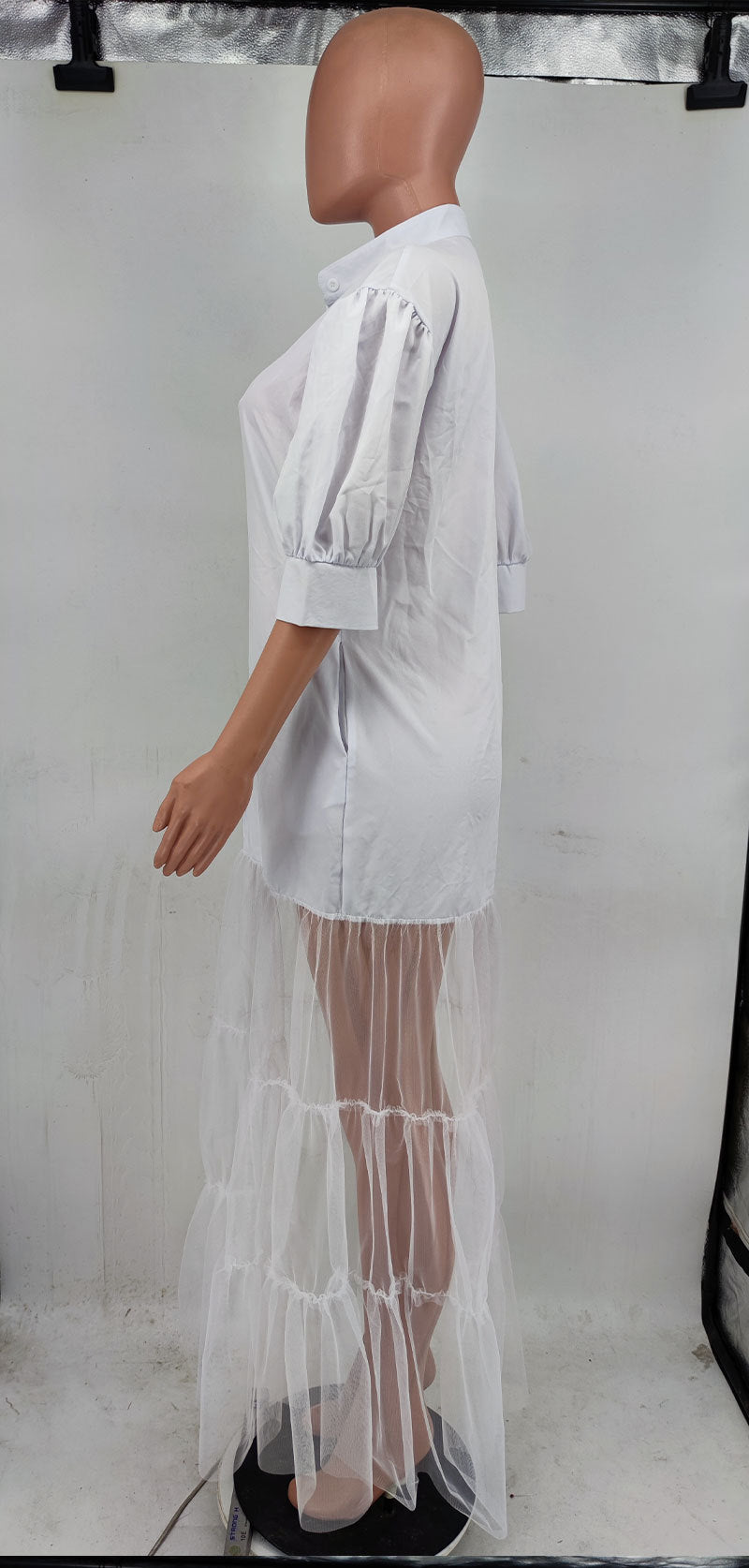 Solid Color Mesh Patchwork Shirt XHXF 949