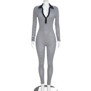 Stripe V Neck Long Sleeve Jumpsuit GDSF D26JP290