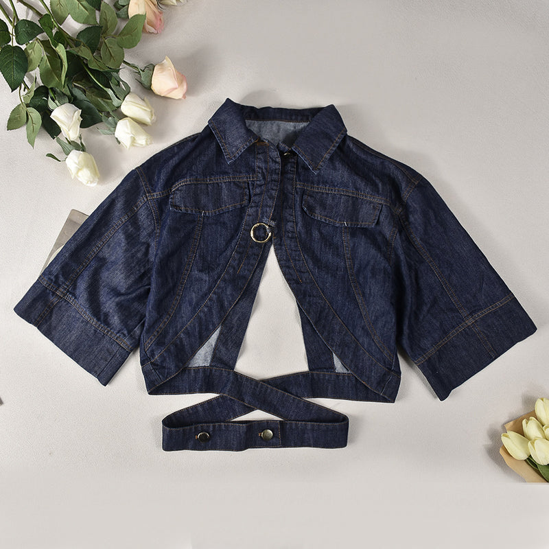 Half Sleeve Lapel Denim Short Coat GNZD 9761TD